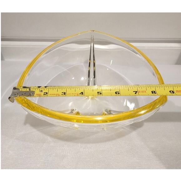 Art Deco German Crystal Bowl Volker Walther Home Decor Yellow Weighted Vintage - Picture 8 of 12